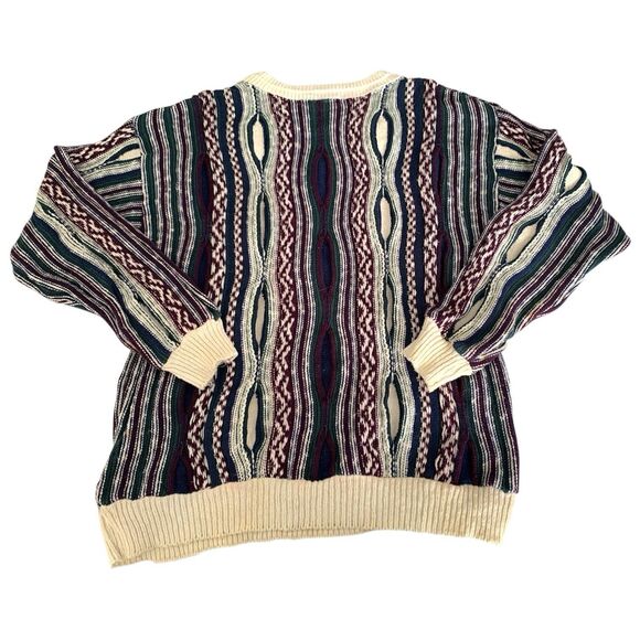 VTG 90s Sweater Men M Coogi Style 3D Knit Navy Green Textured Warm Cosby Grandpa - Picture 2 of 9